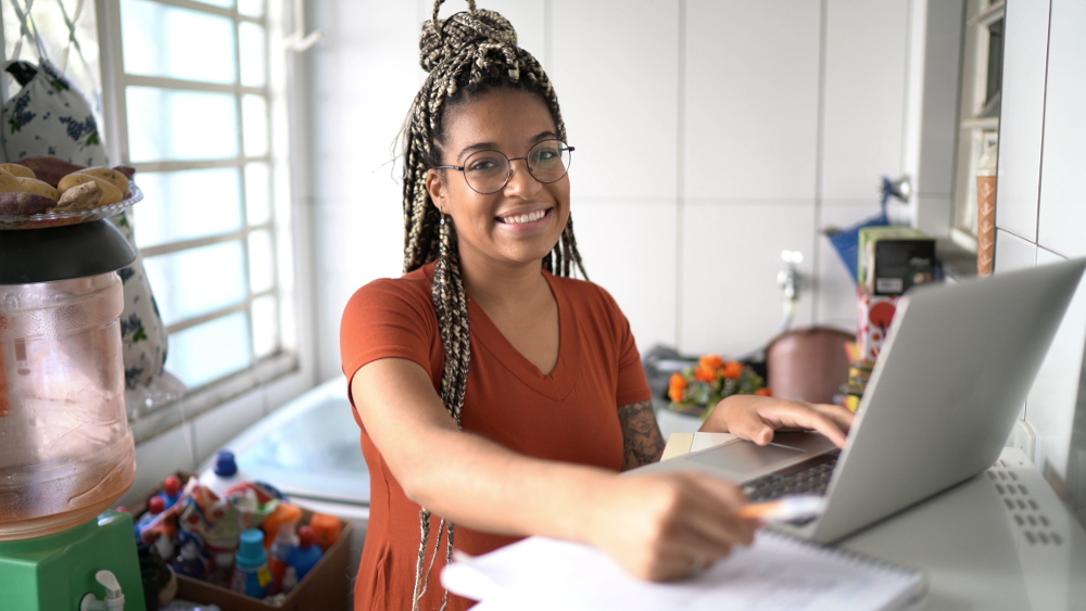 Woman using laptop